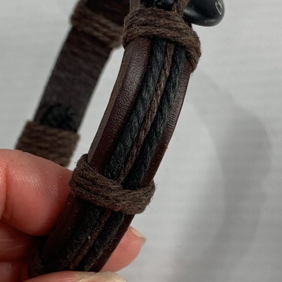 Zodiac Cancer Black Brown Leather Unisex Bracelet Surfer Style Adjustable - Picture 5 of 6